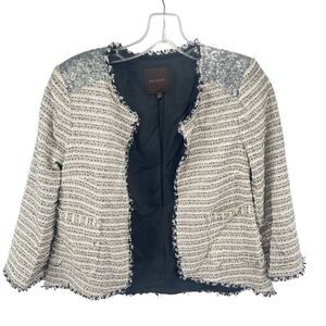 The Limited Womens Blazer Jacket Sequin Fringe Striped Lined Tan Gray Small